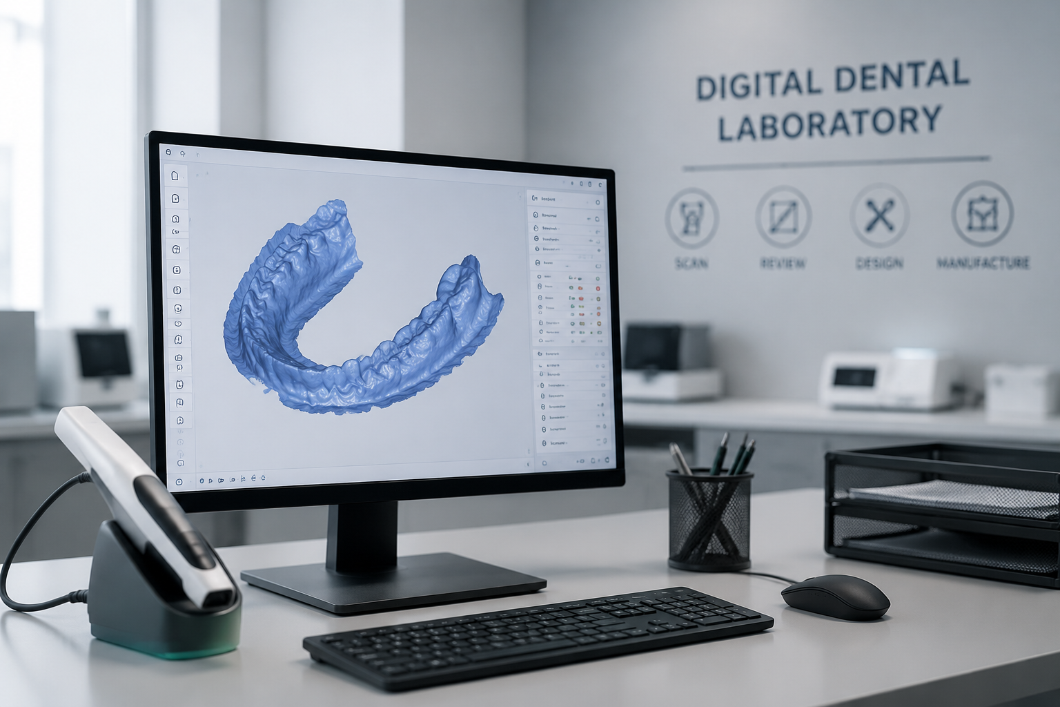 Digital dental workflow with intraoral scan review before CAD design